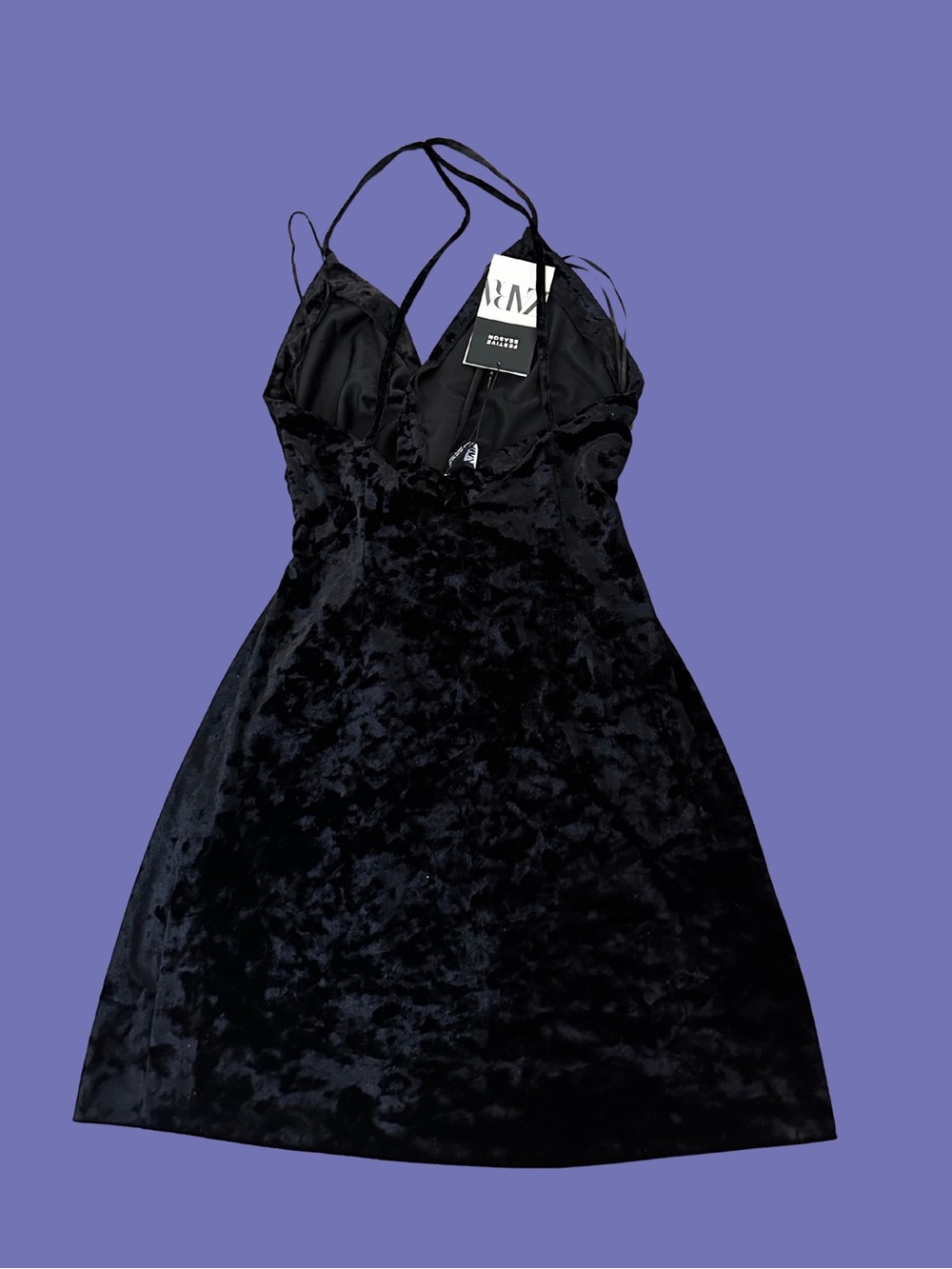 ZARA Black Crushed Velvet Halter Mini Dress SIZE XS 0 2 Backless Party Cocktail